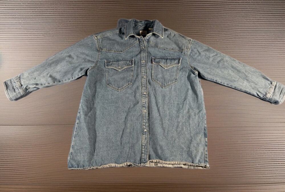 Levi’s Denim Western Shirt Womens Large Snap Front Blue Jean Top Red Tab